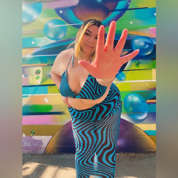 🤎💙Funky groovy Y2K striped swirly two piece skirt set fashion nova curve - Picture 2 of 4